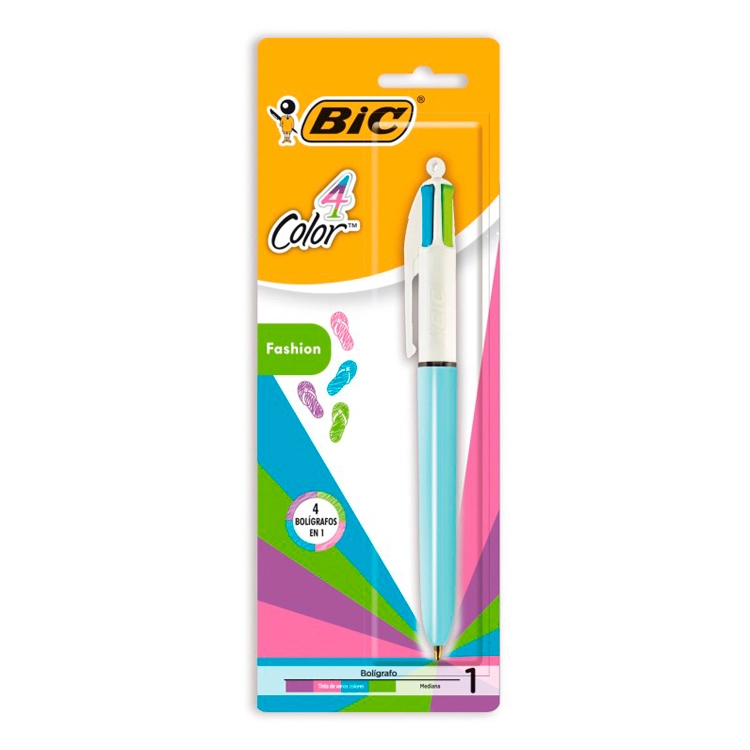 Boligrafo Lapicera Escolar Bic X 4 Colores (celeste-blanco) Art.951742
